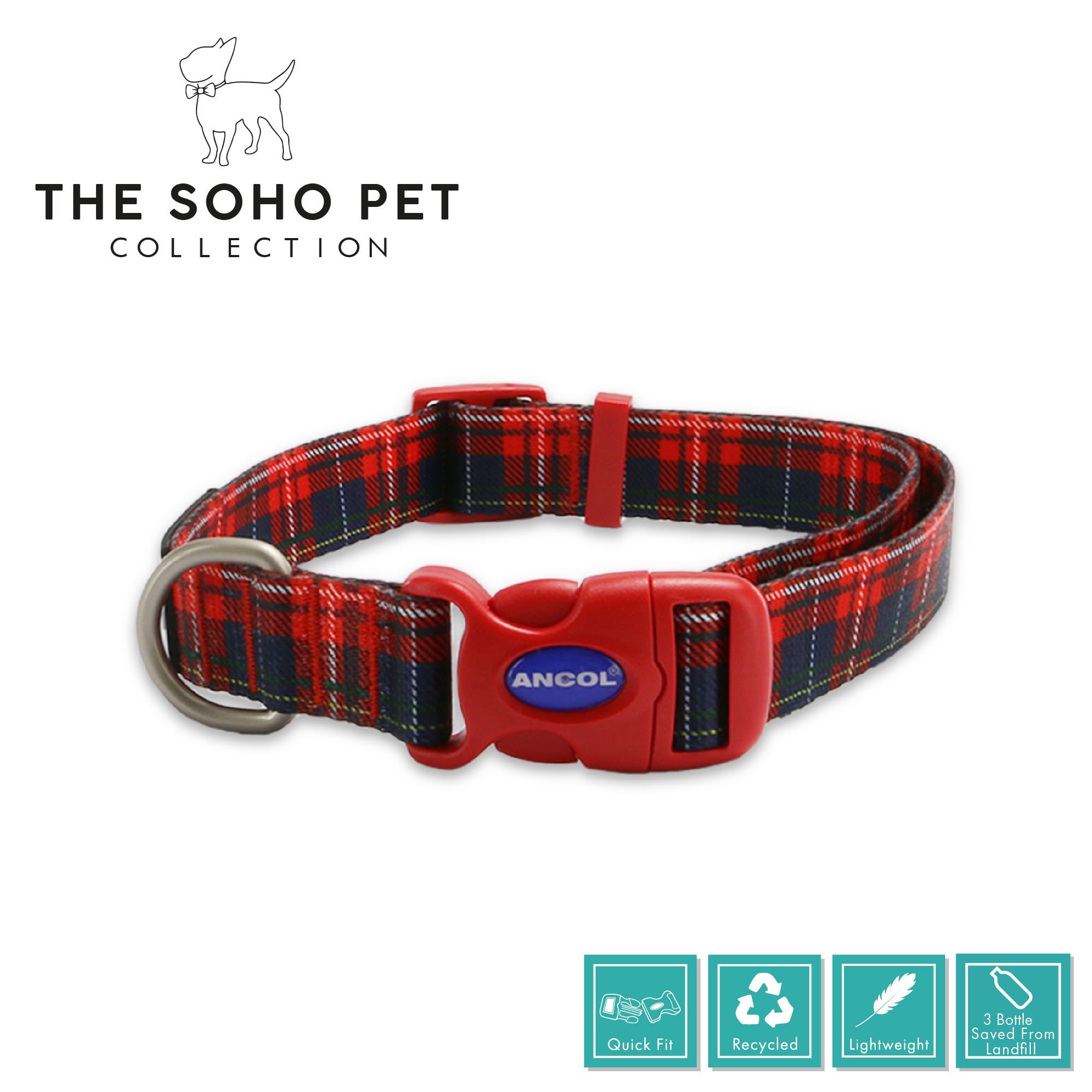 Soho Tartan Red Dog Collar