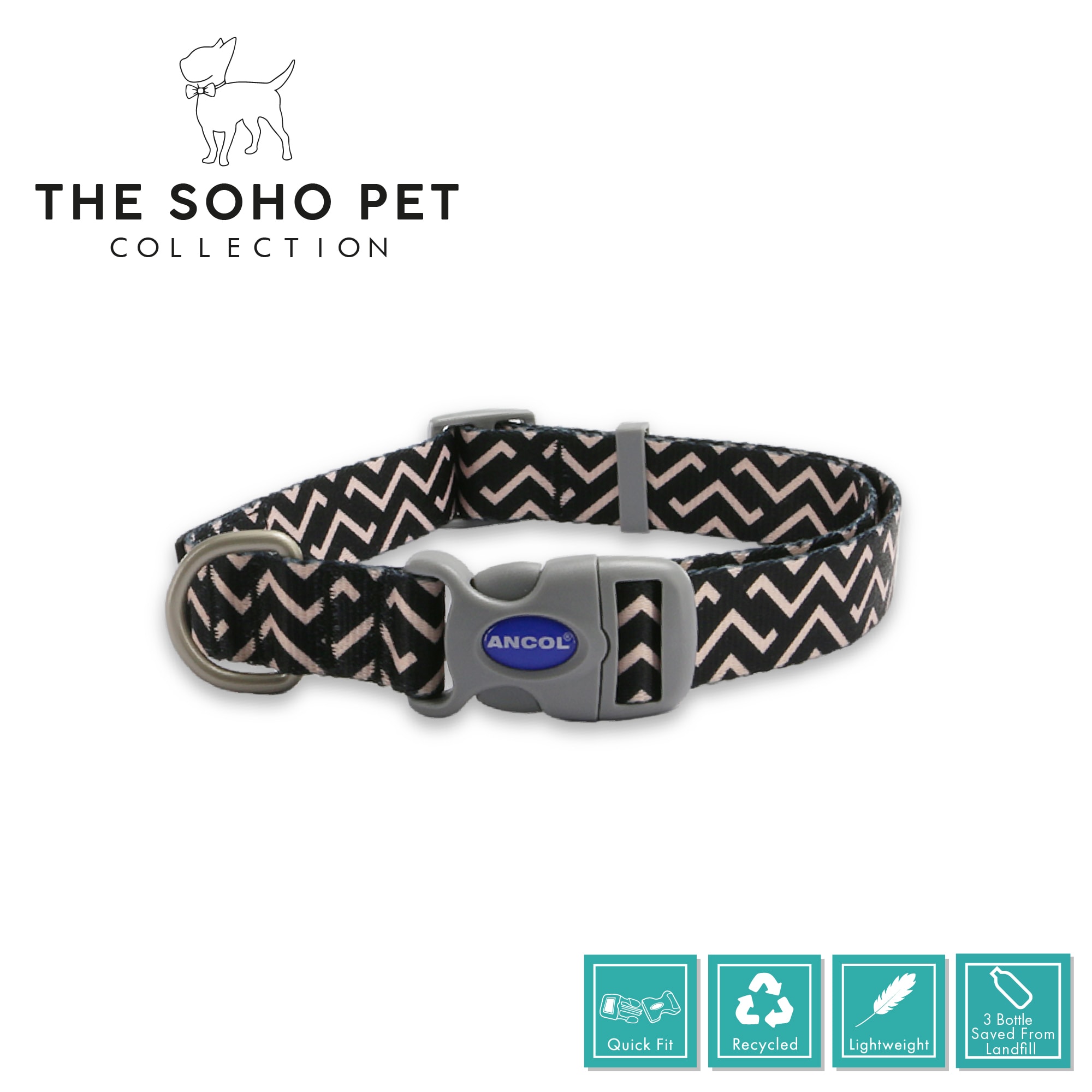 Soho Zigzag Black And White Dog Collar