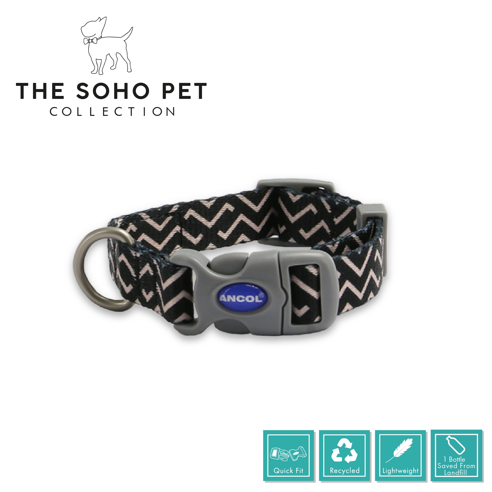 Soho Zigzag Black And White Dog Collar