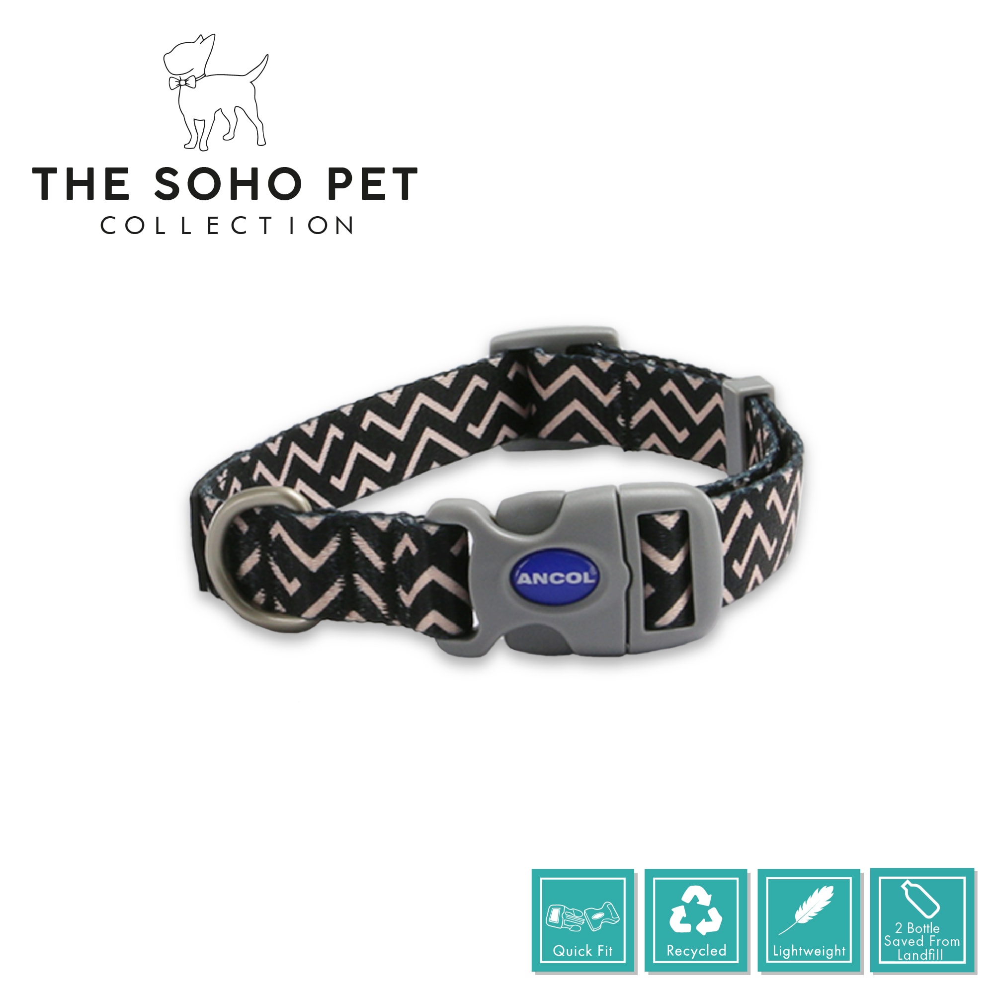 Soho Zigzag Black And White Dog Collar
