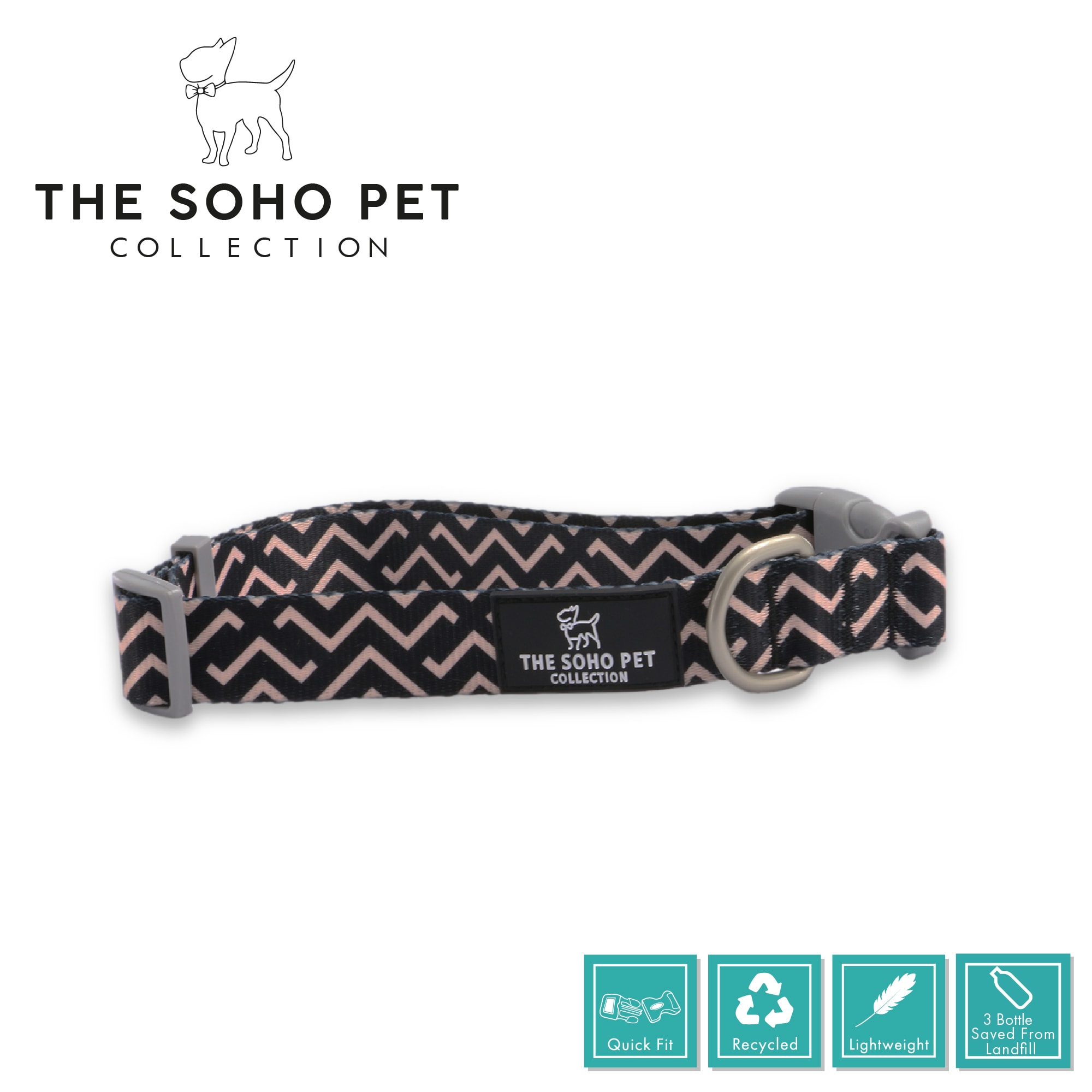 Soho Zigzag Black And White Dog Collar