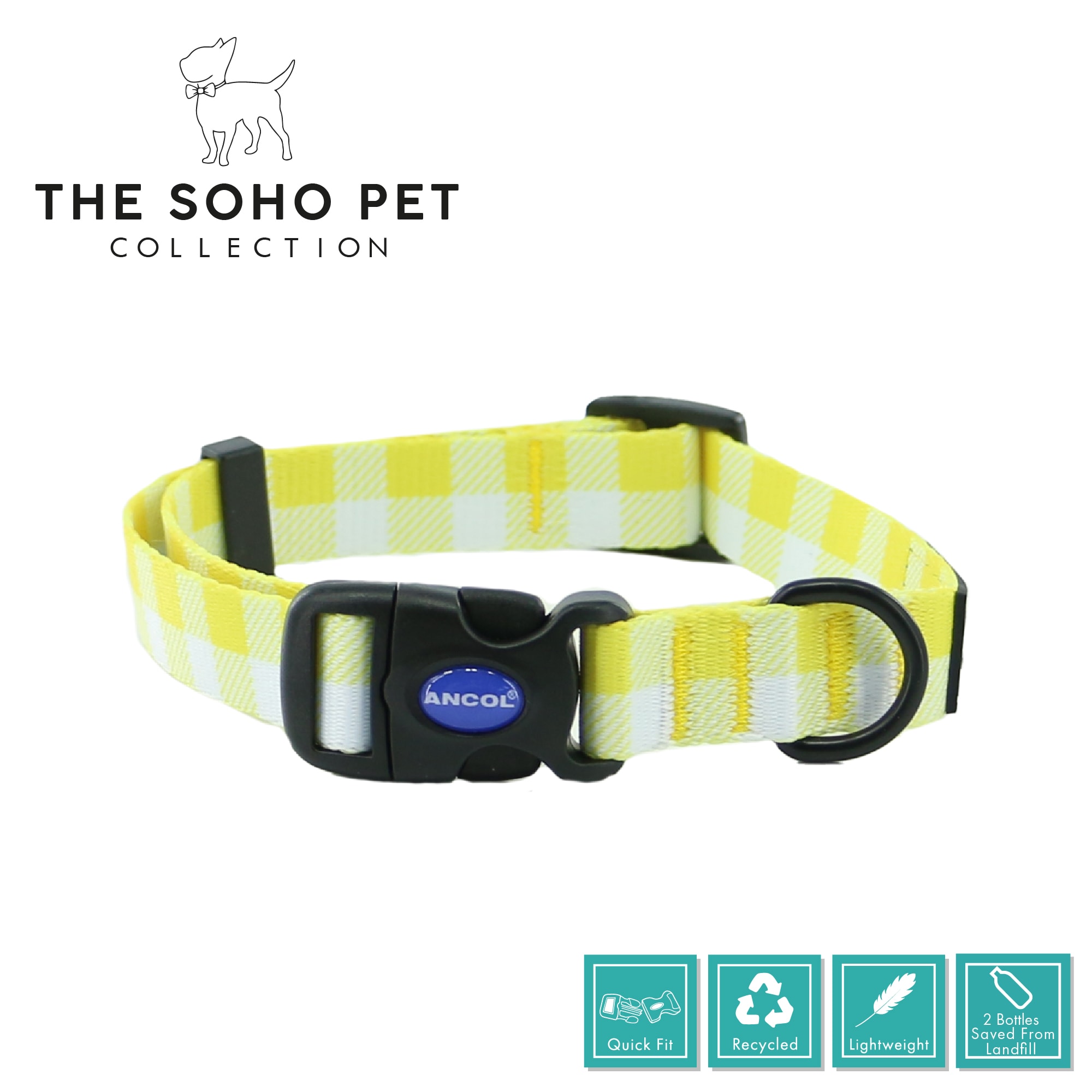 Soho Check Yellow Dog Collar