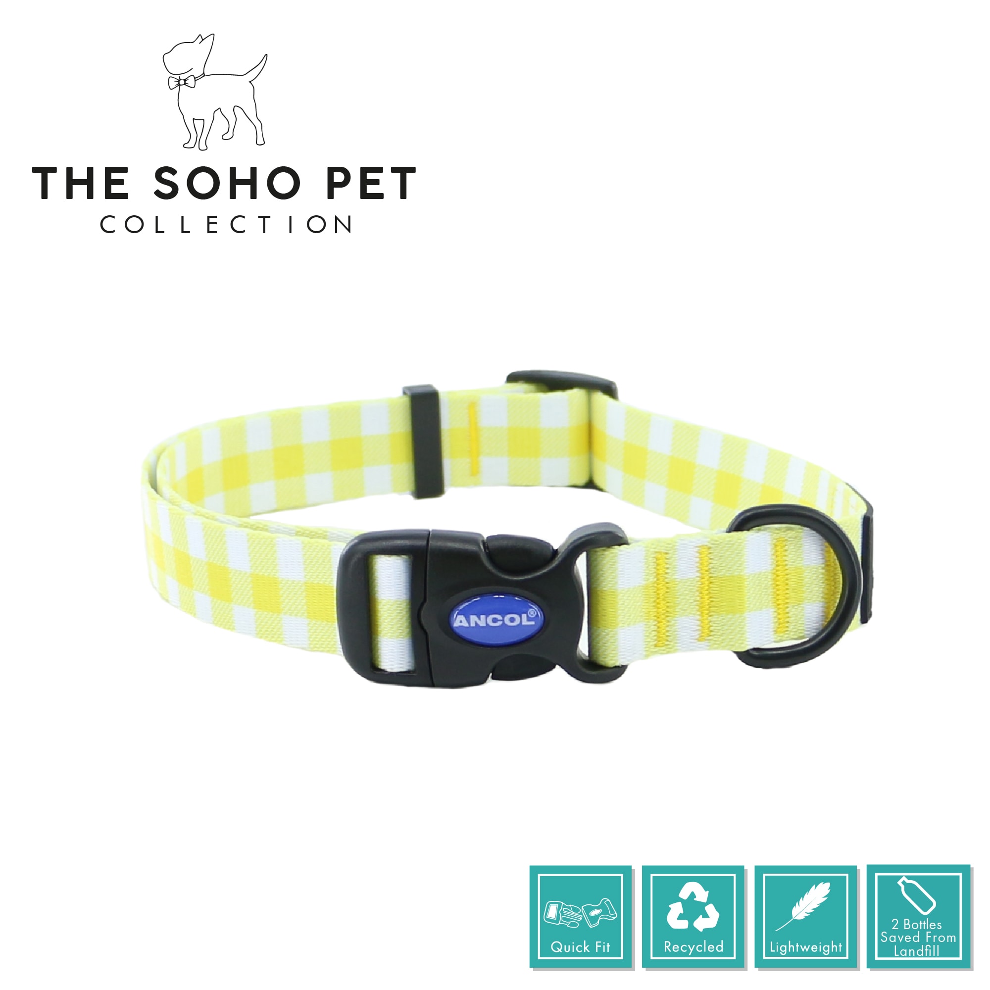 Soho Check Yellow Dog Collar