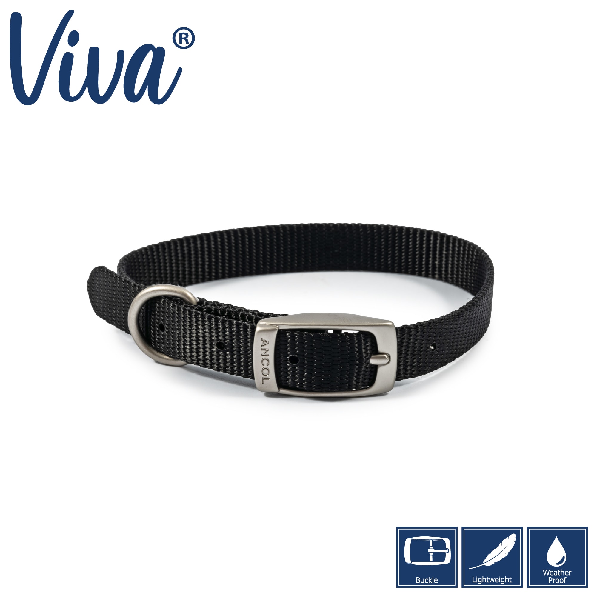 Black Dog Collar - Metal Buckle