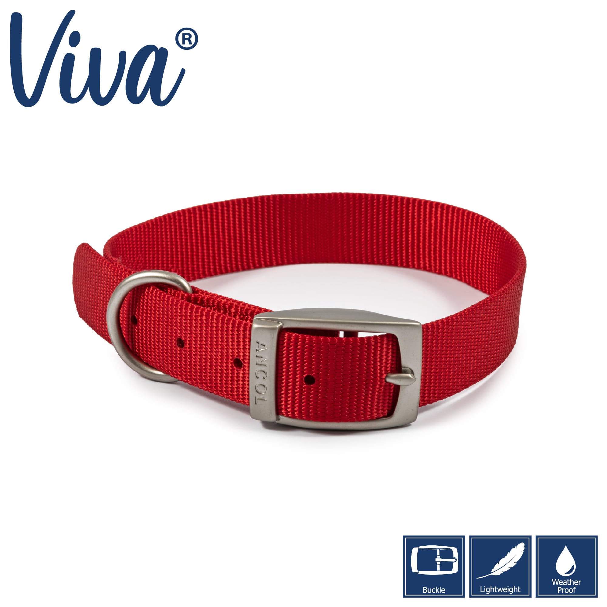 Red Dog Collar - Metal Buckle