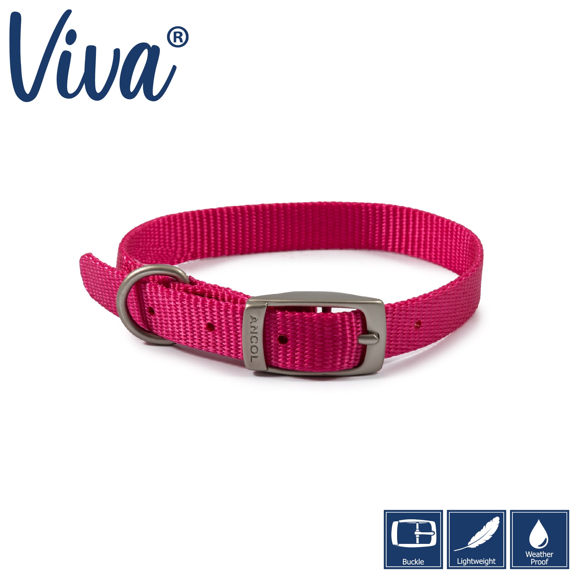 Raspberry Pink Dog Collar - Metal Buckle