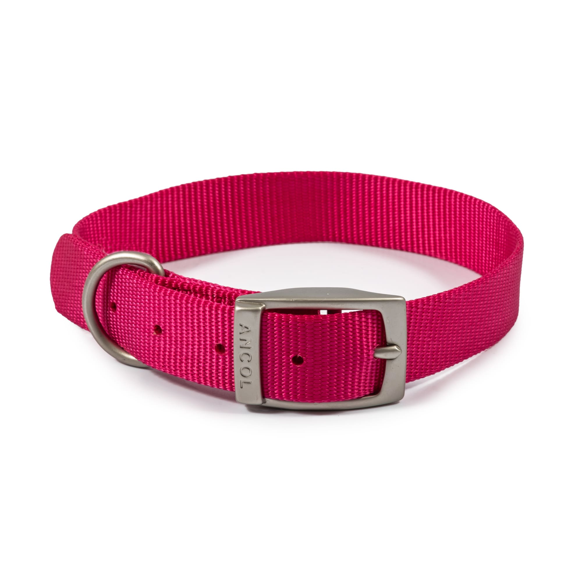 Raspberry Pink Dog Collar - Metal Buckle