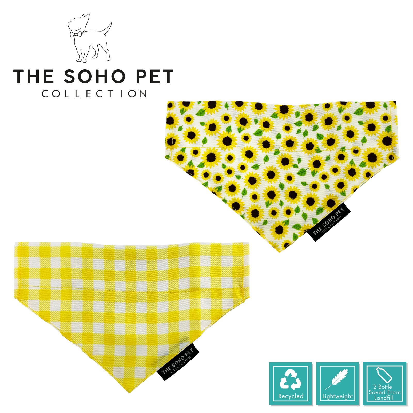 Dog Bandanas - Sunflower & Yellow Check