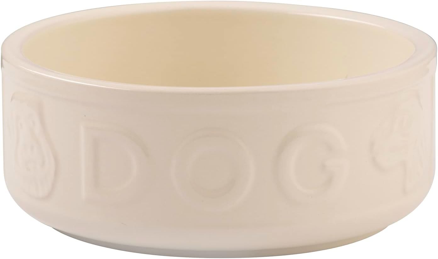 Stoneware Dog Bowl - Embossed DOG Cream