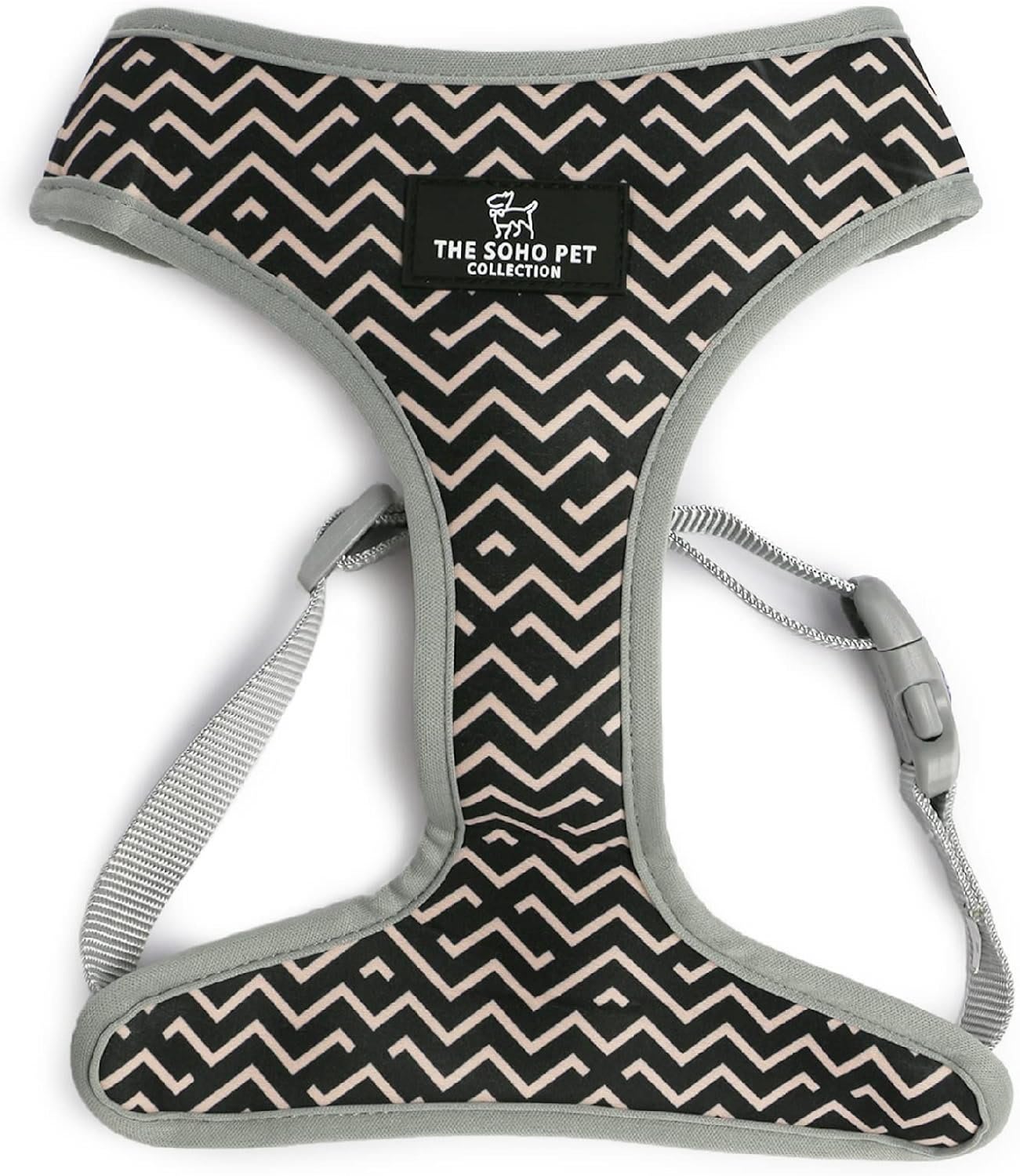 Reversible Dog Harness - Black & White Dalmatian & Zigzag