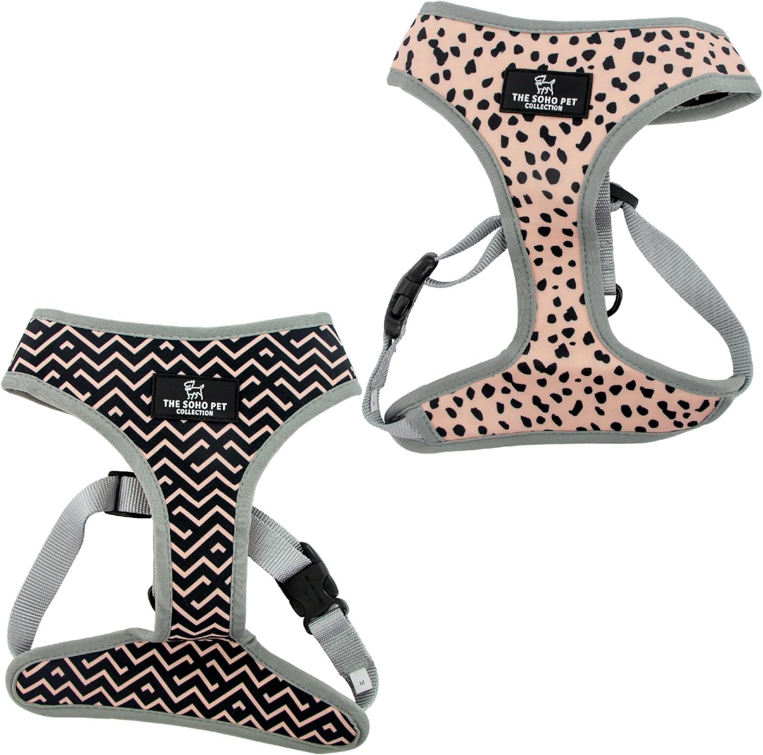 Reversible Dog Harness - Black & White Dalmatian & Zigzag