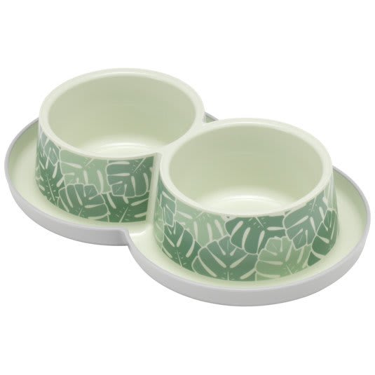 Double Cat Bowl - Green Eden Leaves