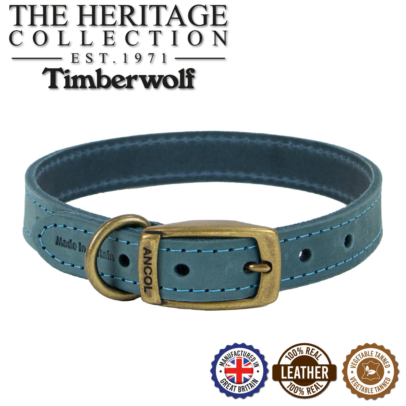 Timberwolf Leather Dog Collar - Blue