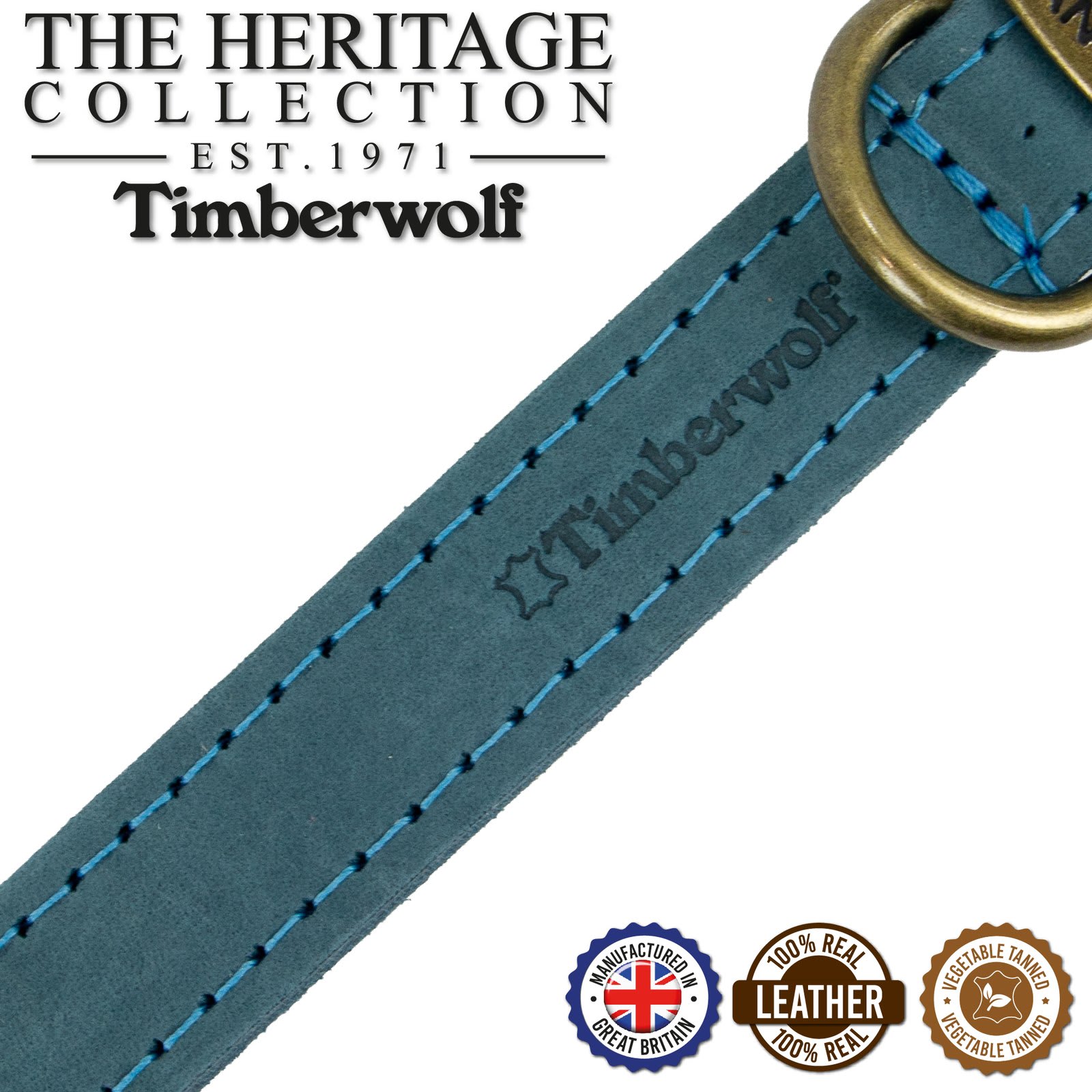 Timberwolf Leather Dog Collar - Blue