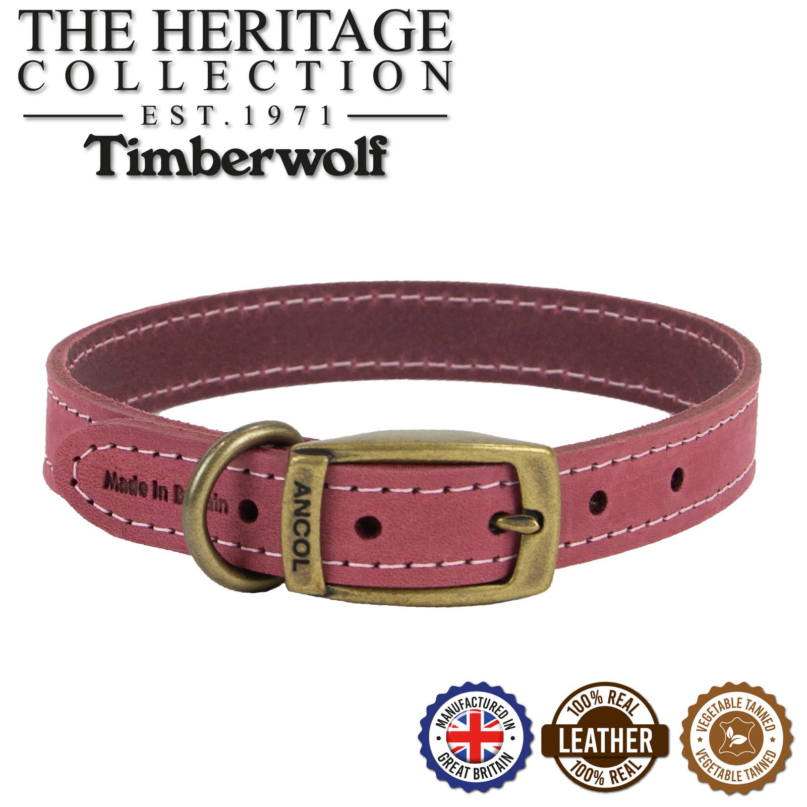 Timberwolf Leather Dog Collar - Pink Raspberry