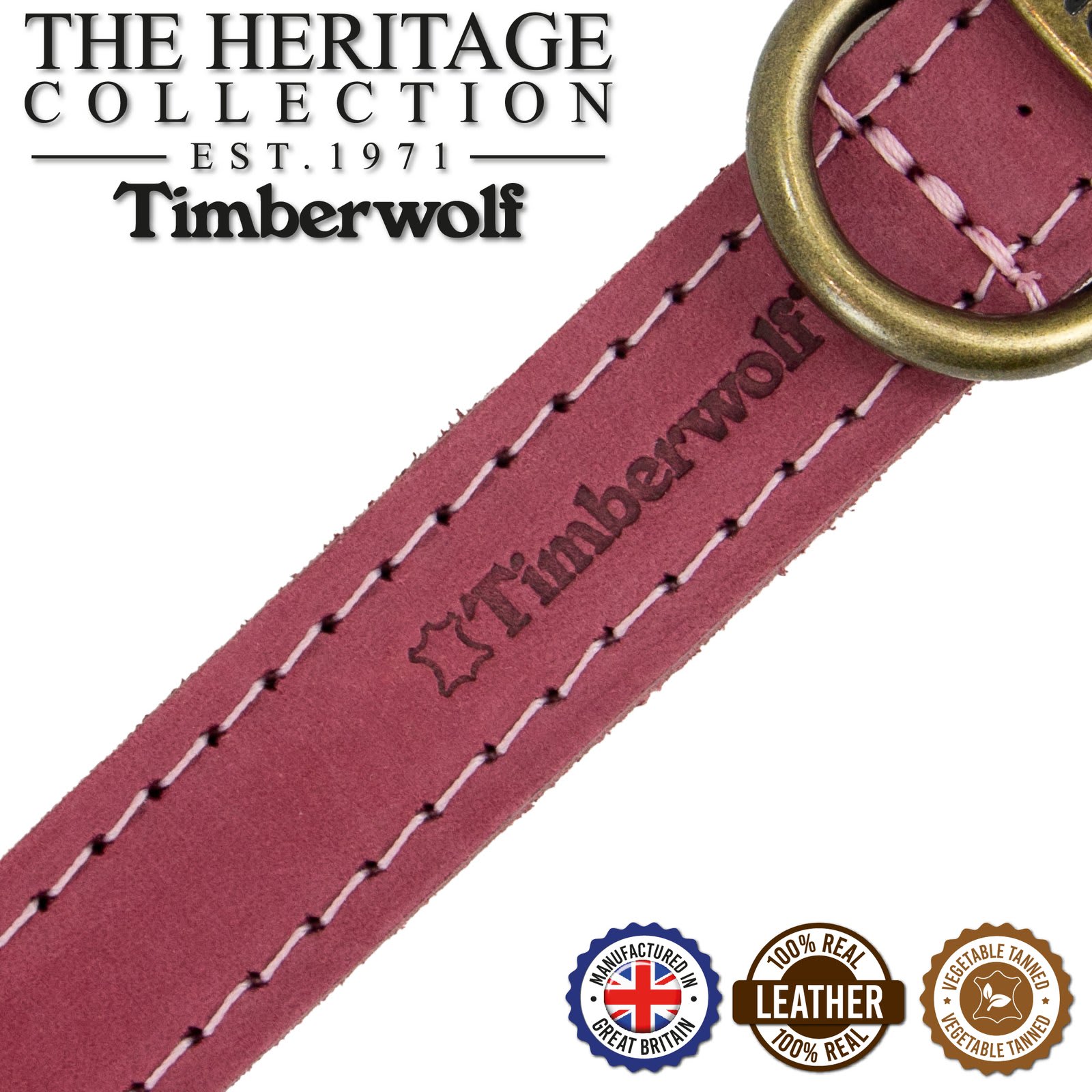 Timberwolf Leather Dog Collar - Pink Raspberry
