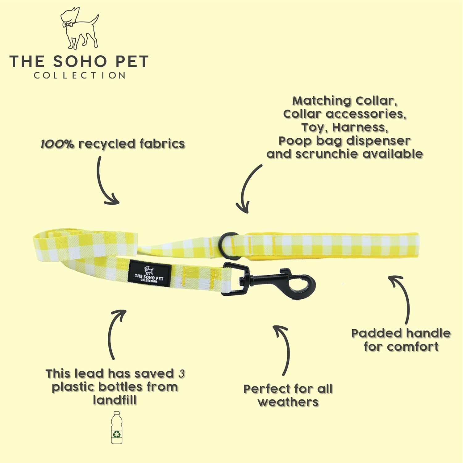 Soho Check Dog Lead - Yellow