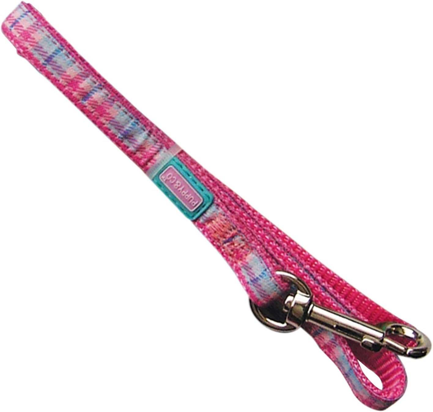 Puppy Collar & Lead Set. Pink Tartan