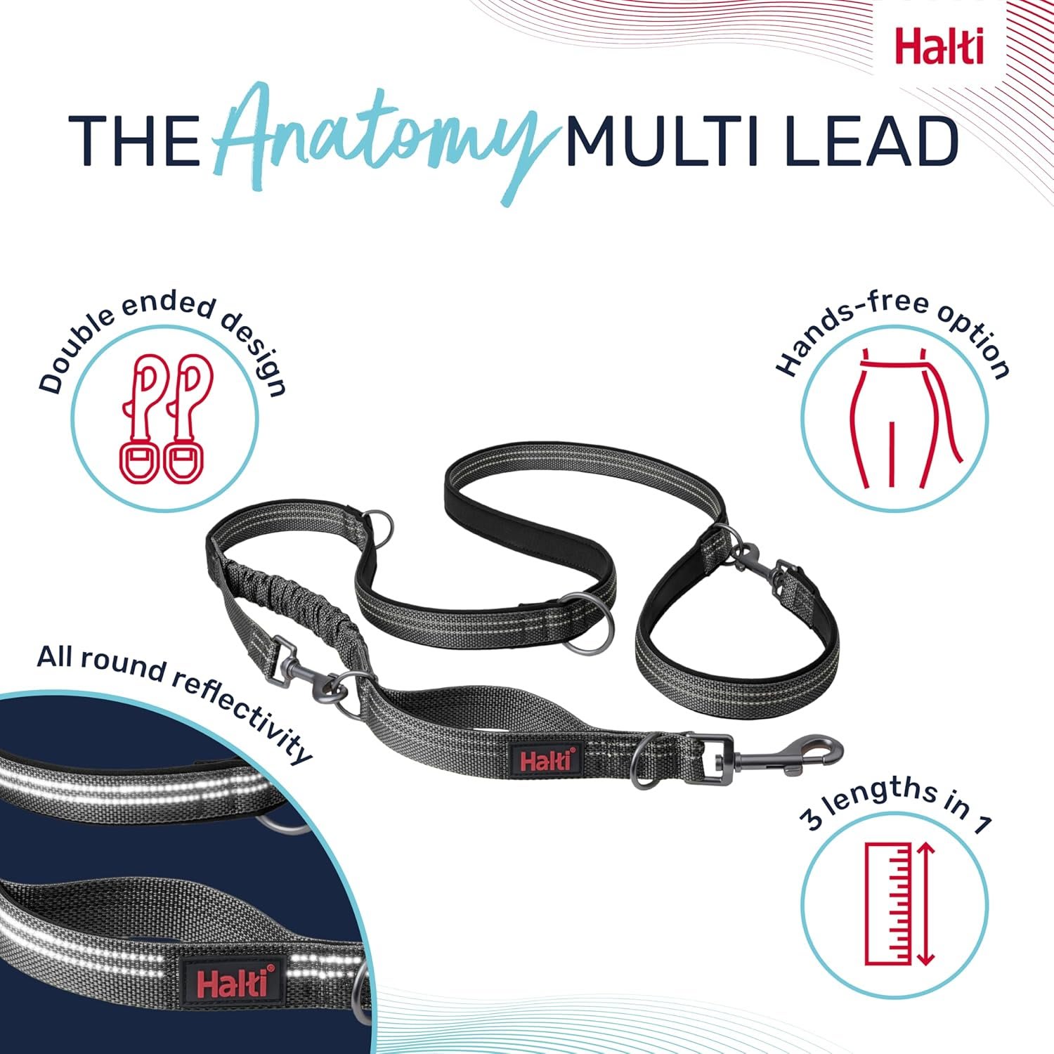 HALTI Anatomy Dog Lead - Grey
