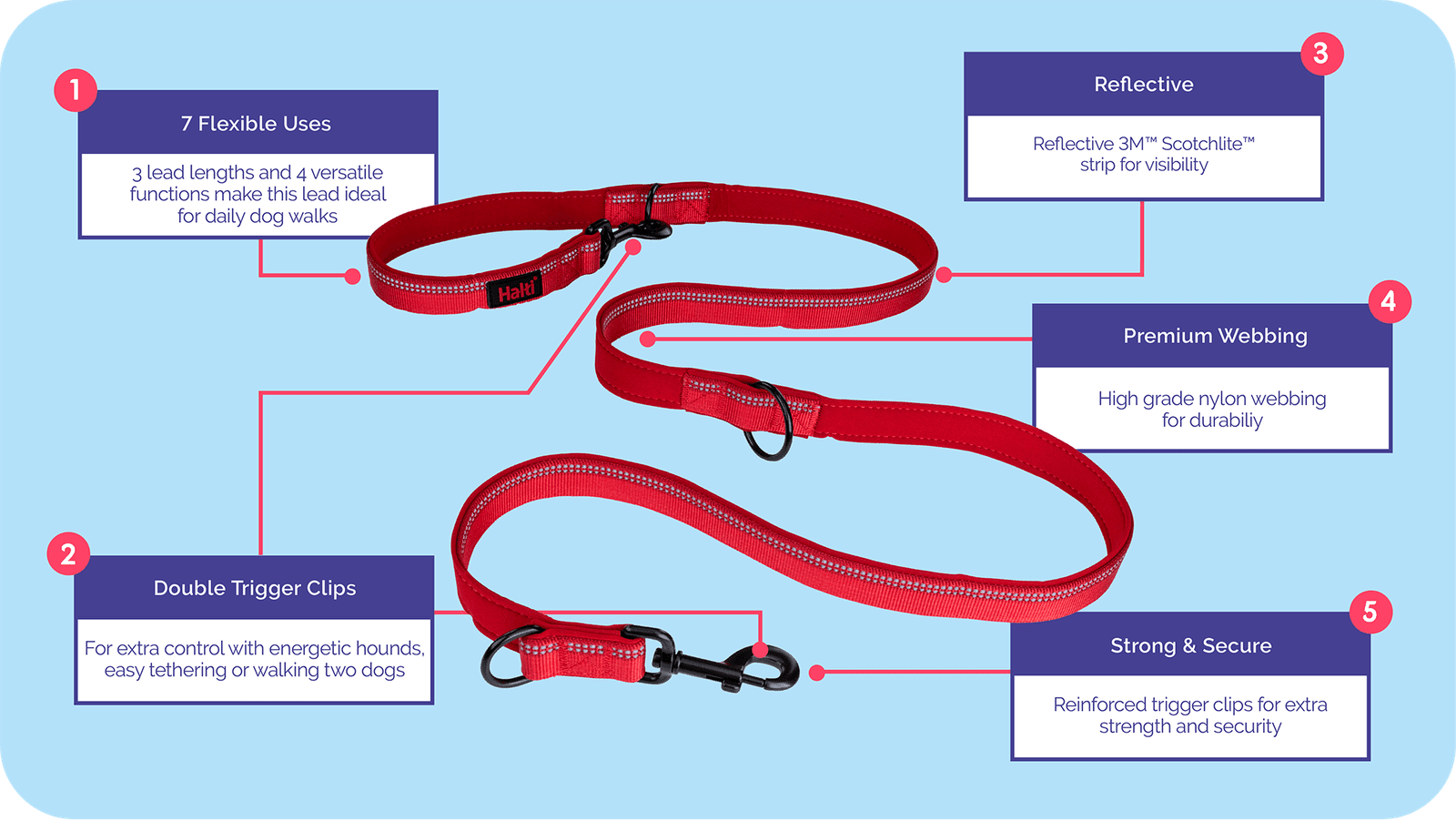 HALTI Double Ended Dog Lead - Red
