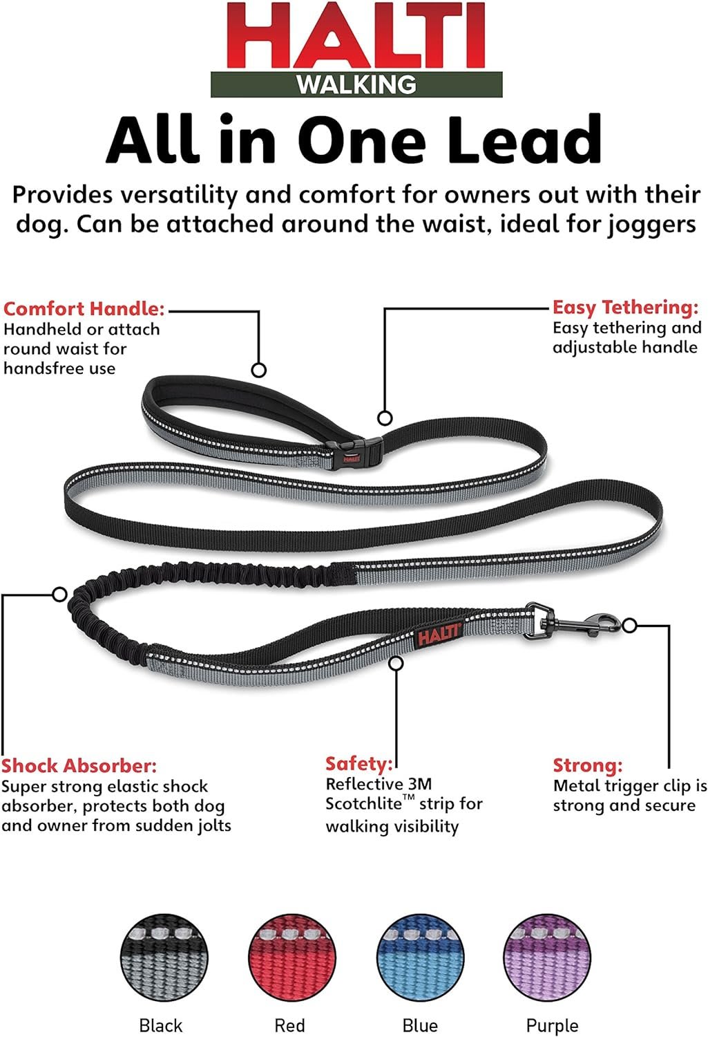 HALTI Active Dog Lead - Black