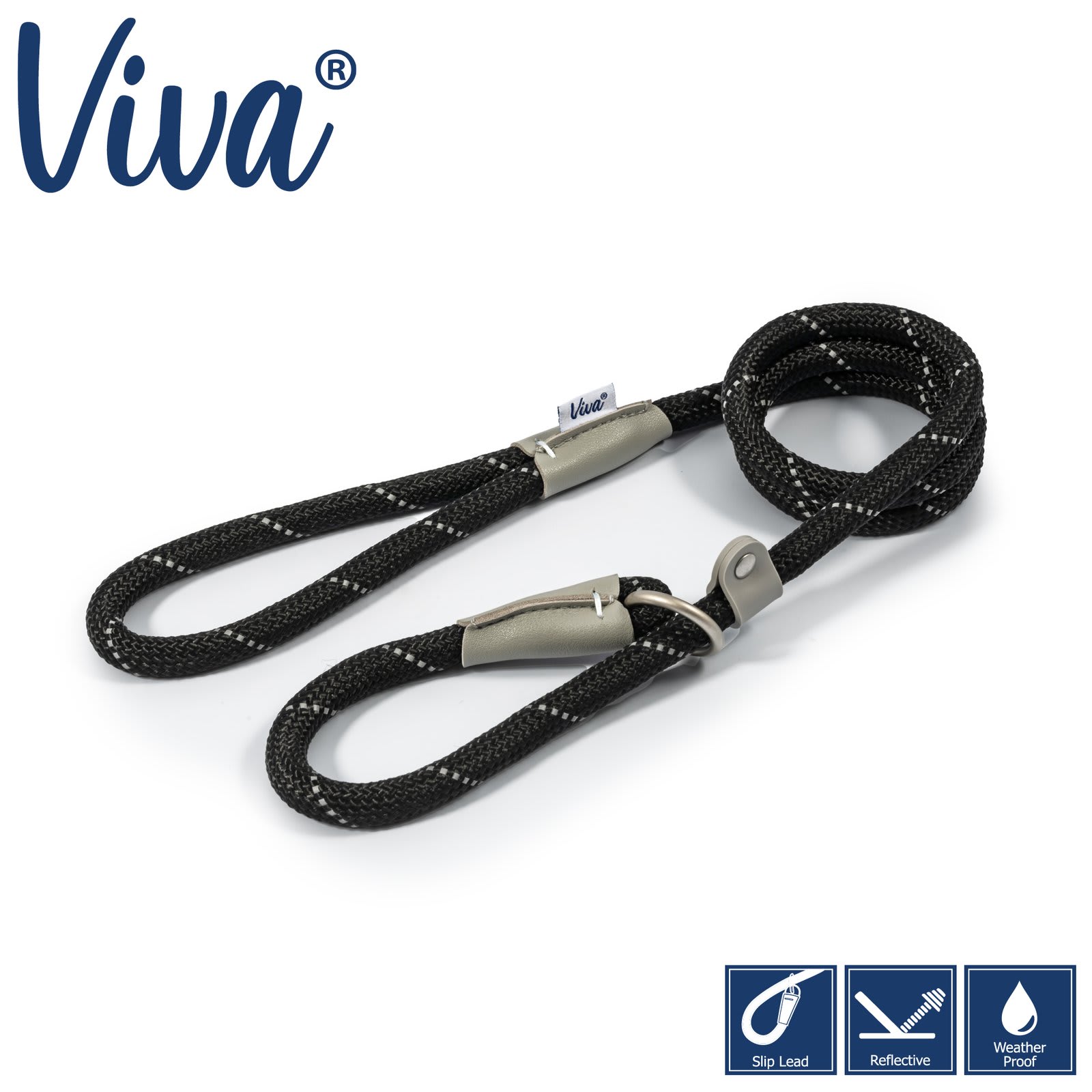 Rope Slip Lead - Black Reflective