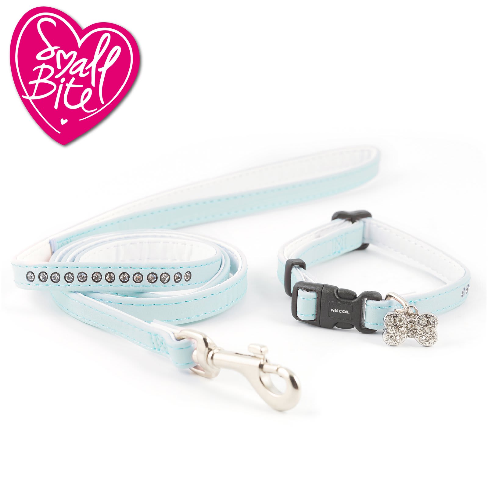 Puppy Collar & Lead Set. Blue Jewelled