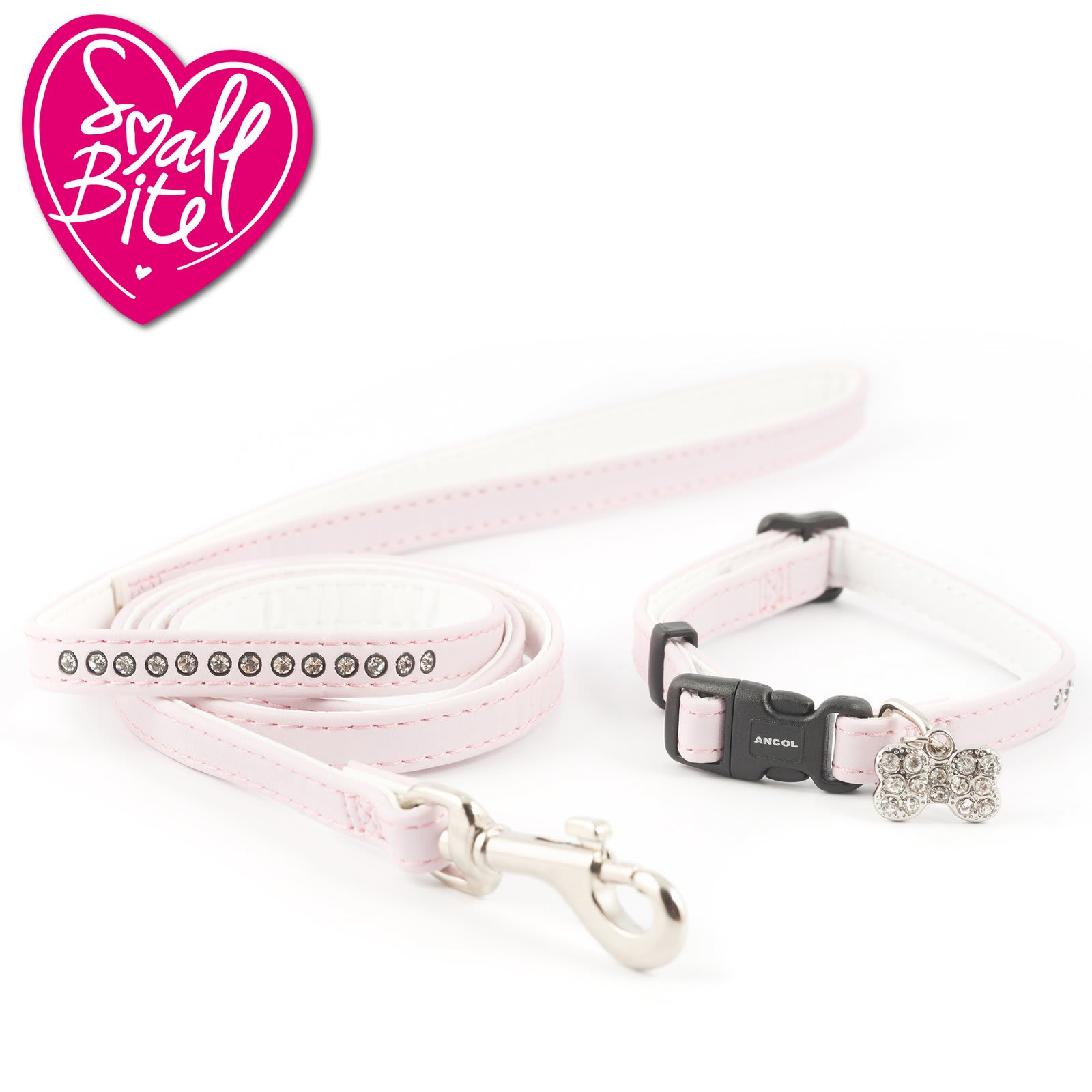 Puppy Collar & Lead Set. Pink Jewelled