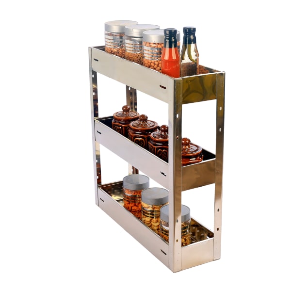 Kitchen pull-out units — oil pullout 3 shelf wire and solid SS variants