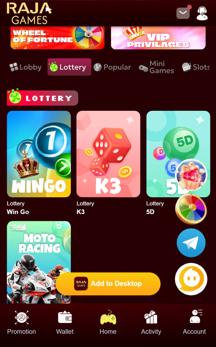 Raja Game Lottery – Official Platform Screenshot