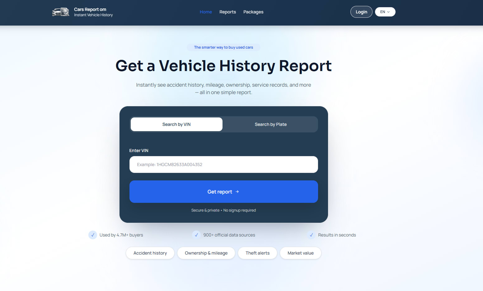 Vehicle History Report and VIN Decoder Platform Development