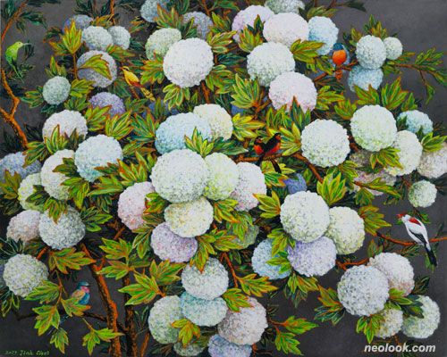 지오최_꿈 속의 정원_한지에 아크릴채색, 먹_73×91cm_2023