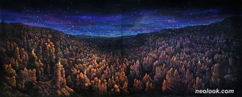 지오최_한밤의 환상곡 l -Bryce canyon_캔버스에 아크릴채색_130×324cm_2024