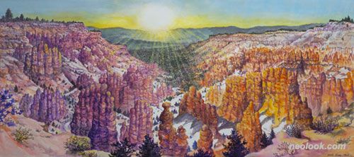 지오최_동트는 브라이스캐년_한지에 아크릴채색_60×138cm_2024