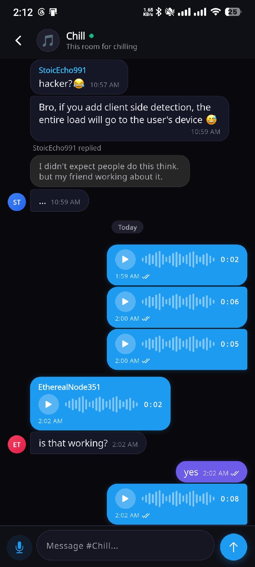 PrimalSpecter741: "Hello Lawra community you can now send voice message 😹"