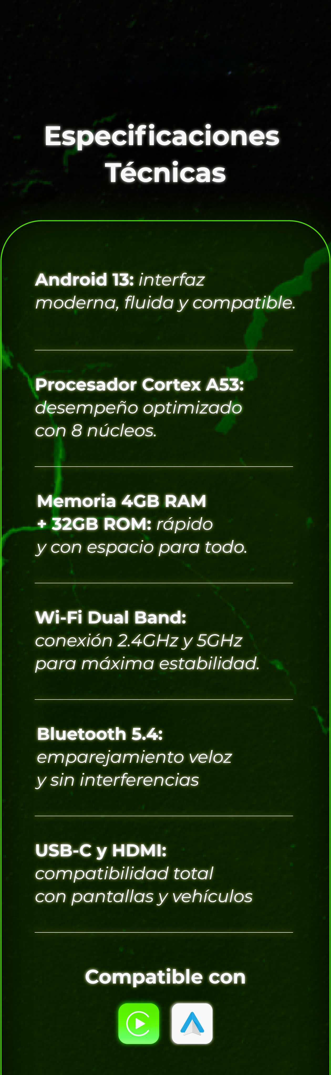 Especificaciones T&eacute;cnicas