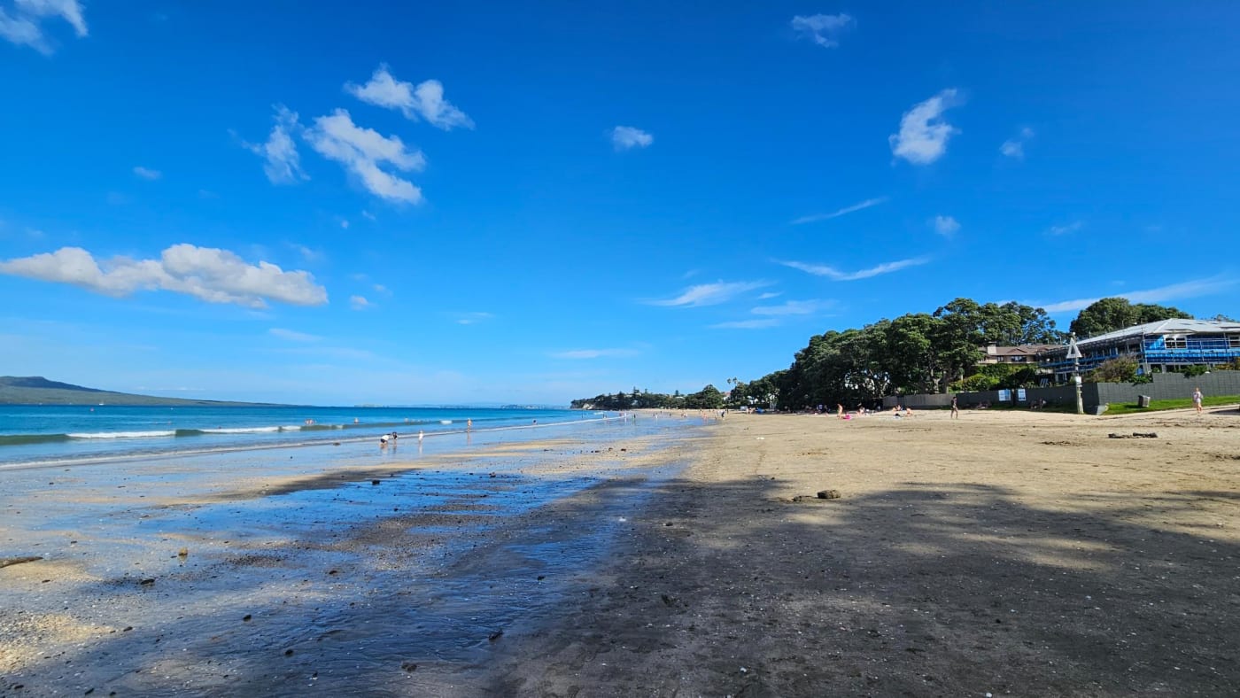 Takapuna Beach shoreline on a sunny day