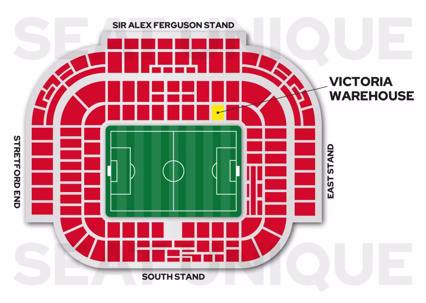 Manchester United, Old Trafford Seat Map - Block N1404 with Victoria Warehouse