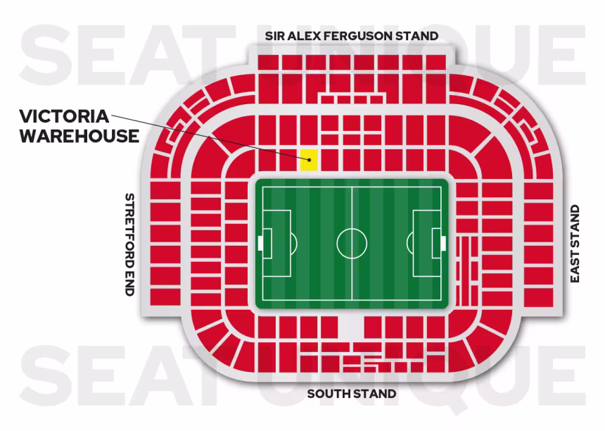 Manchester United, Old Trafford Seat Map - Front 5 Rows - Block N1409 with Victoria Warehouse