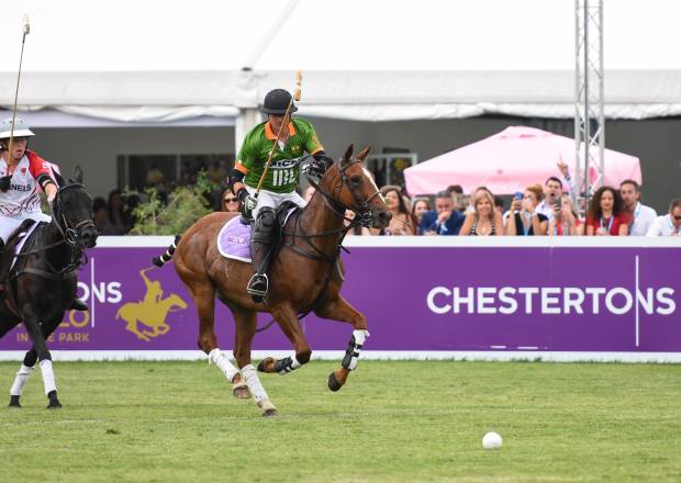 View of polo players from the hospitality areas 