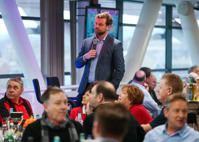 Celebrity host in the Players Lounge at Principality Stadium