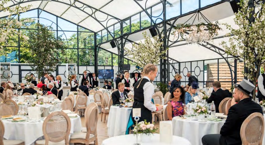 Racegoers enjoying hospitality at the Sandringham, Royal Ascot