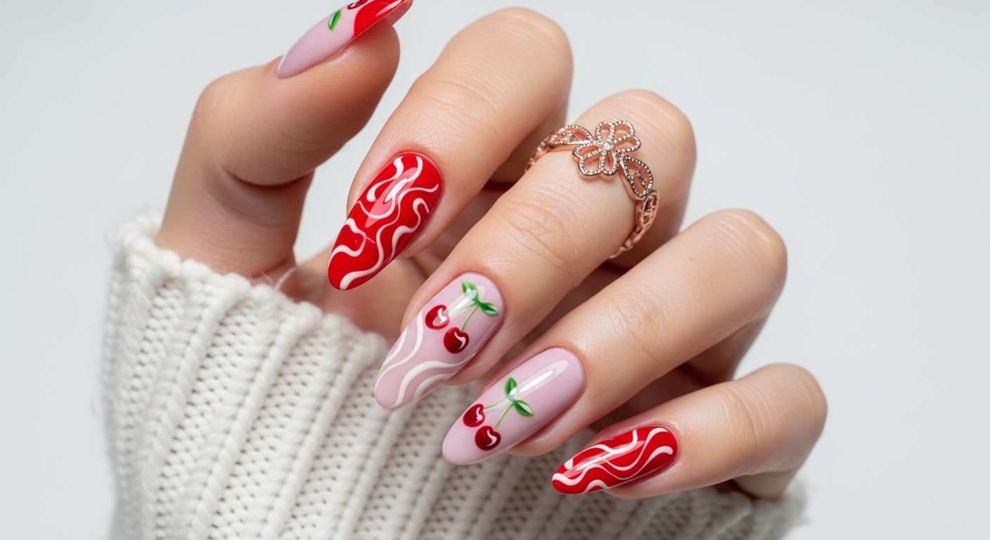 Charming Cherry & Swirl Nail Art Designs