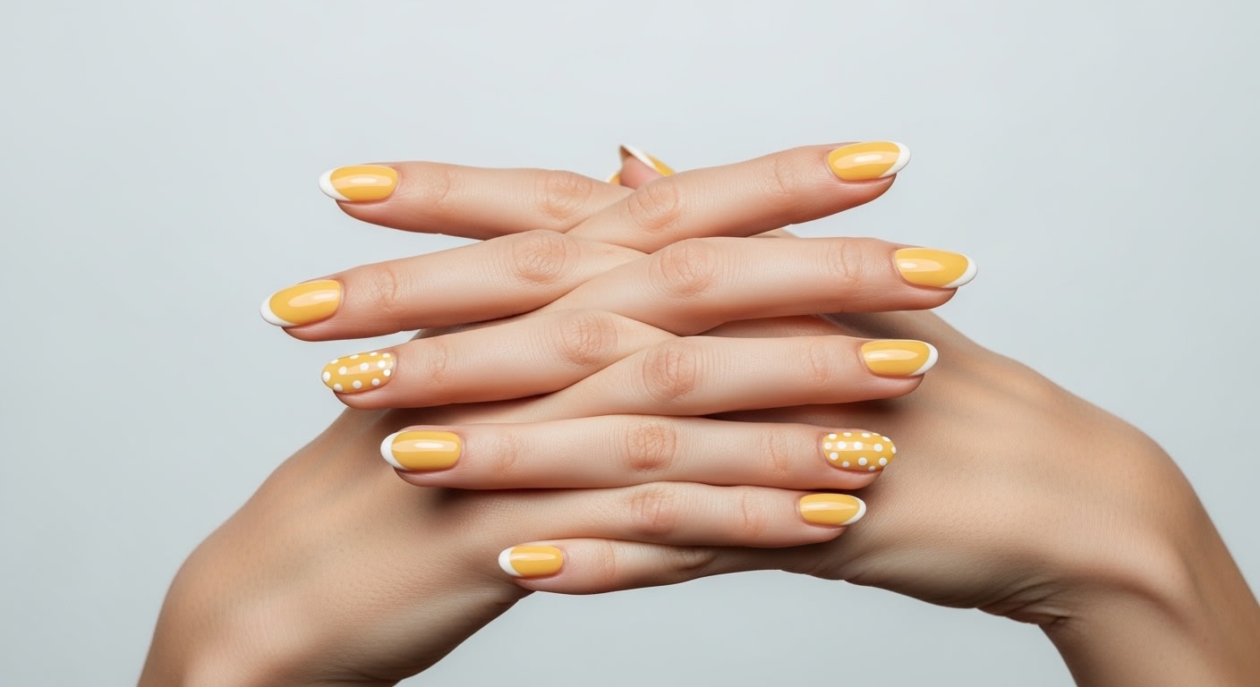Sunny Yellow French Tip & Polka Dot Nail Art