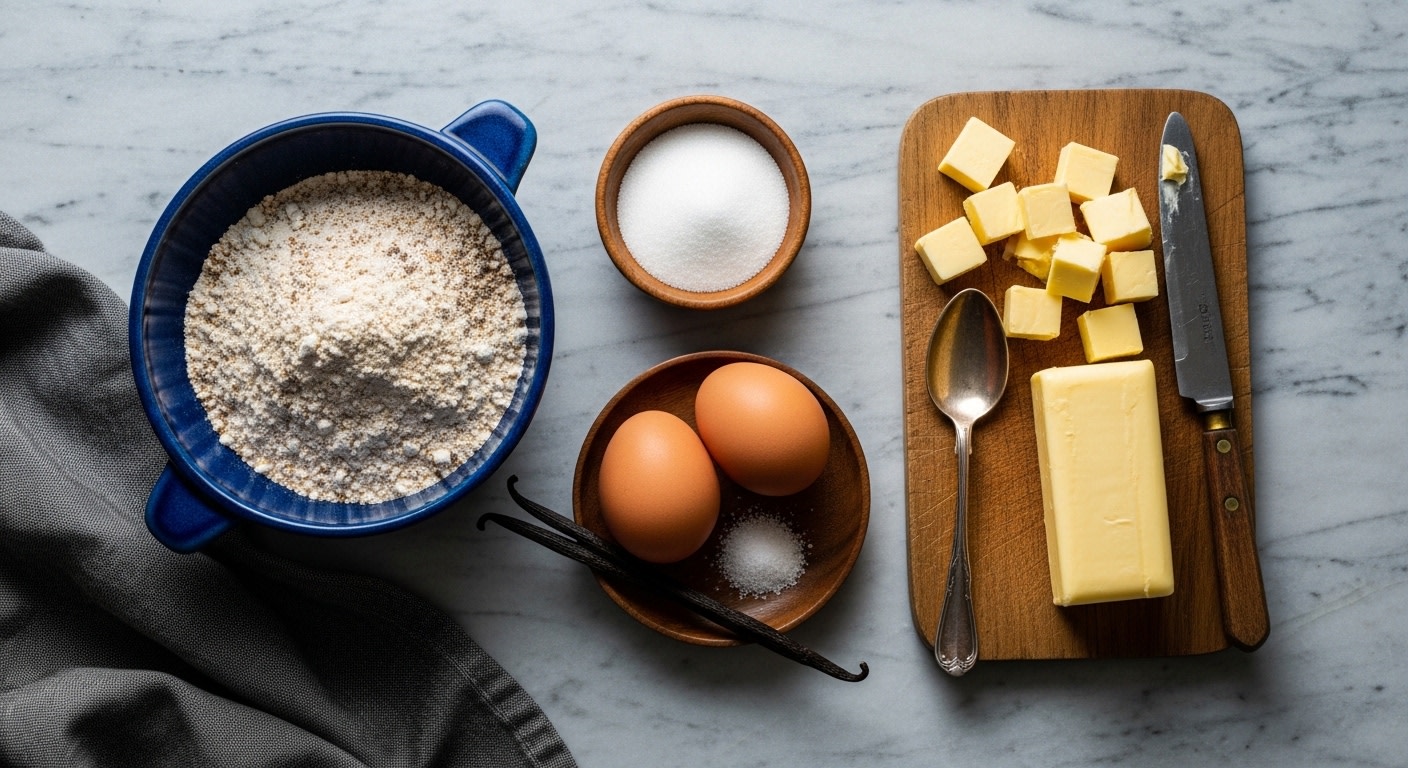 Essential Baking Ingredients: Flour, Eggs, Butter & Sugar