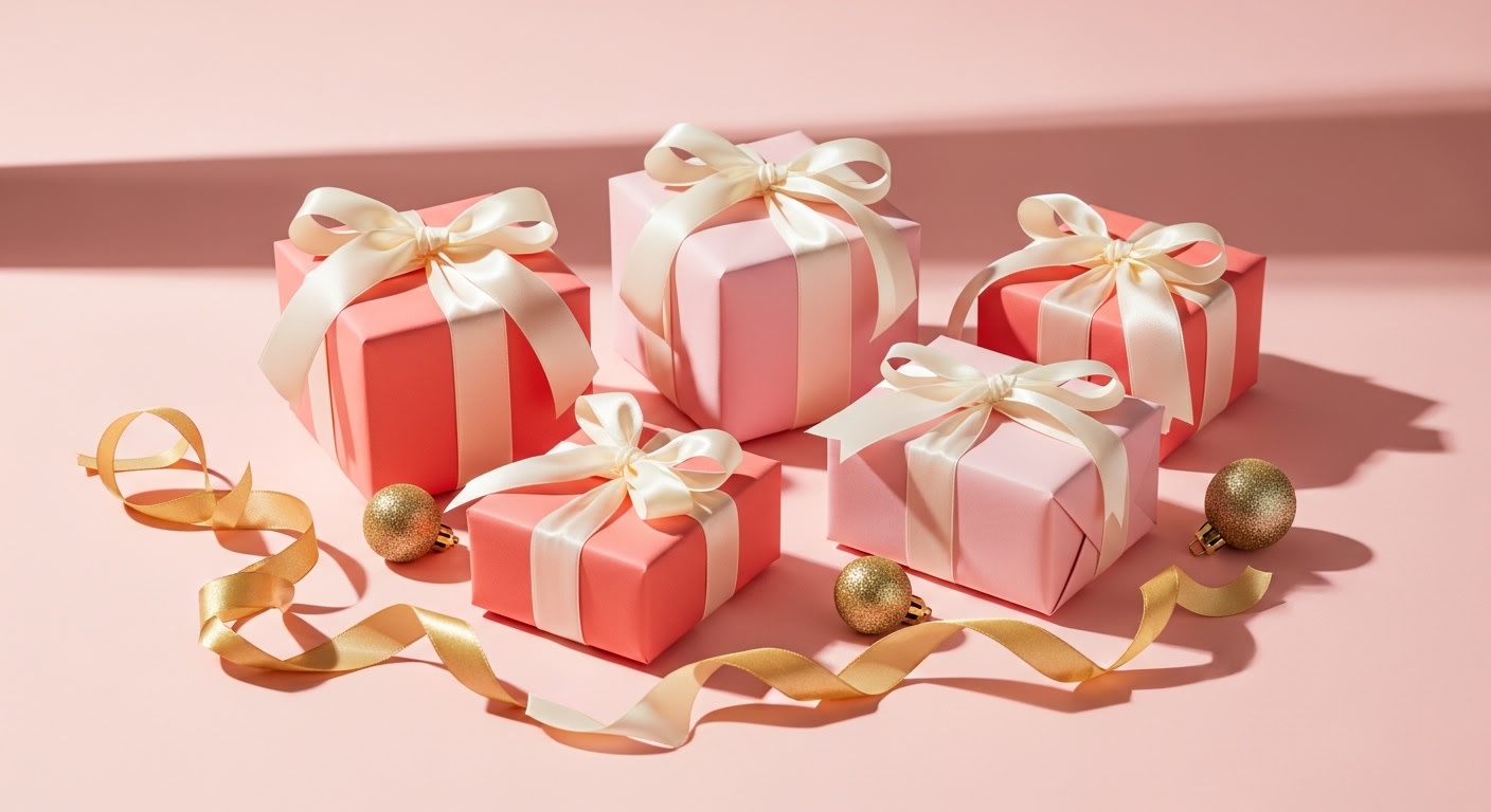 Elegant Pink Christmas Gifts with Golden Ribbon
