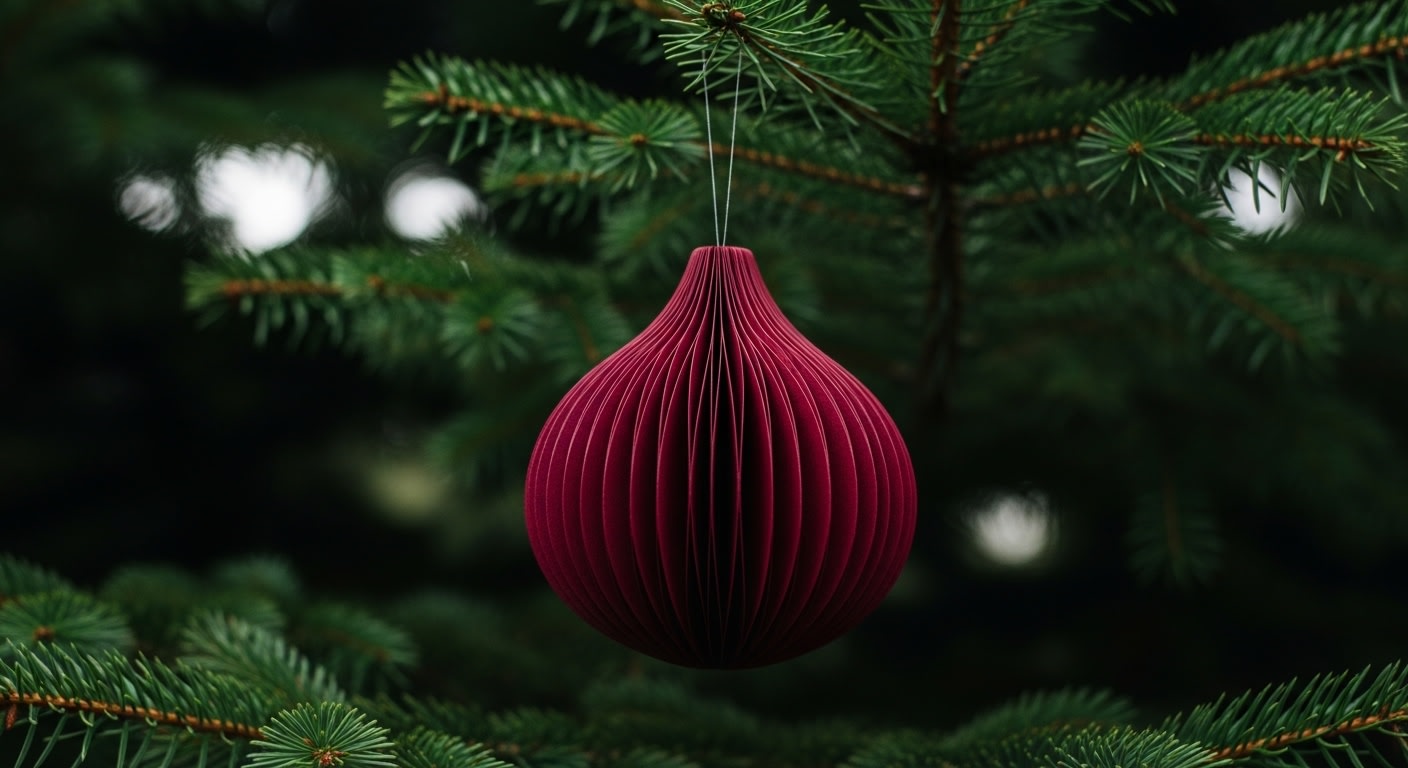 Elegant Maroon Christmas Ornament on Fir Tree