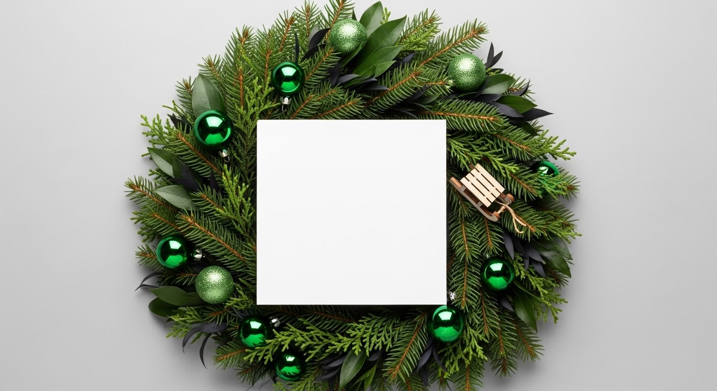 Festive Christmas Wreath with Copy Space & Sleigh