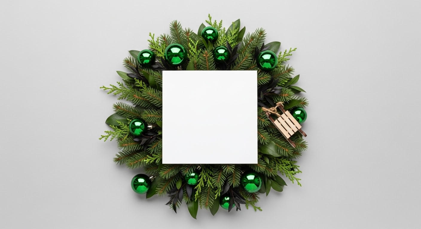 Festive Christmas Wreath with Green Ornaments & Sled