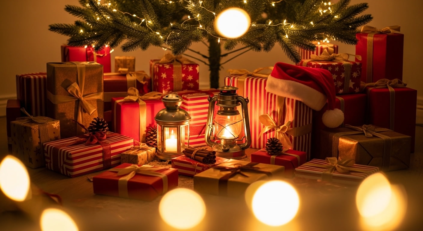 Cozy Christmas Gifts Under Twinkling Tree Lights